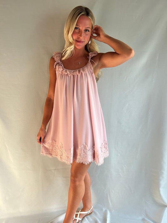 Beloved Lace-Trim Mini Dress