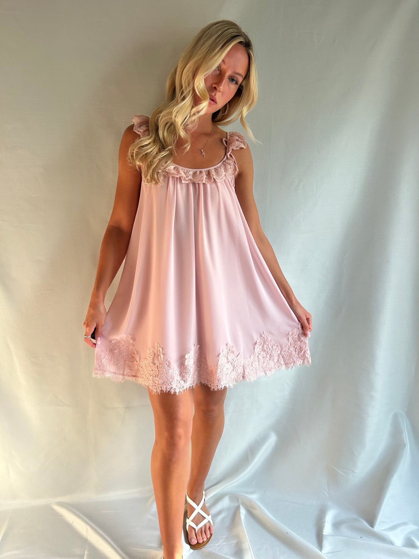 Beloved Lace-Trim Mini Dress