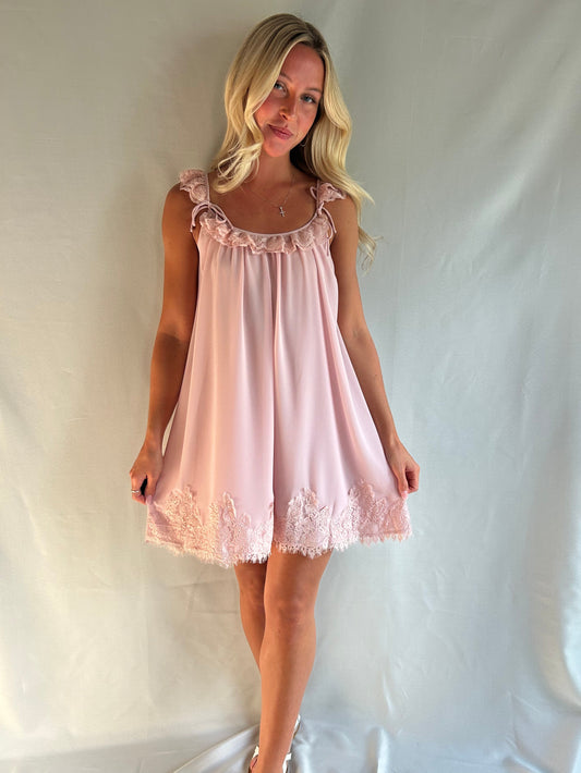 Beloved Lace-Trim Mini Dress
